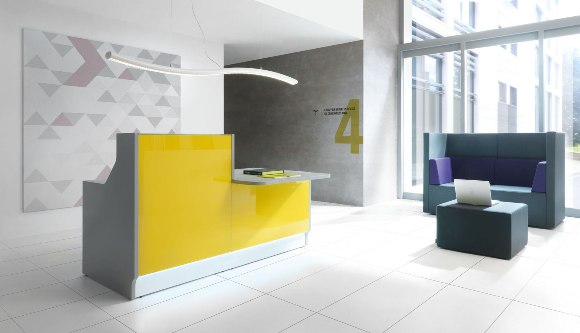 Dažādu izmēru mūsdienīga recepcijas lete LINEA ar LED apgaismojumu